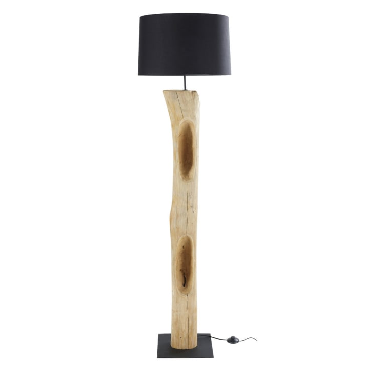 Stehlampe aus Albizie mit schwarzem Lampenschirm H172-WAX