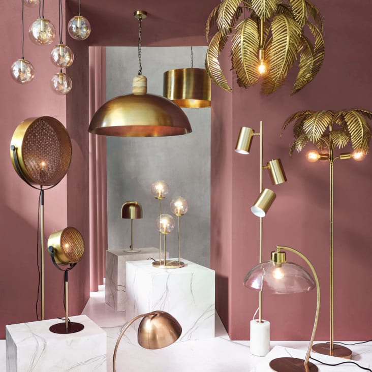 Stehlampe aus goldenem Marmor und weißem Monde du H156 TAYLOR | Maisons Metall