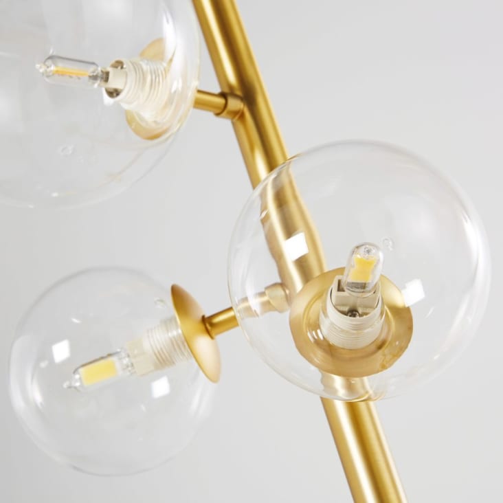 Stehlampe aus goldfarbenem Metall mit 6 Glaskugeln H160-ATOME detail-3