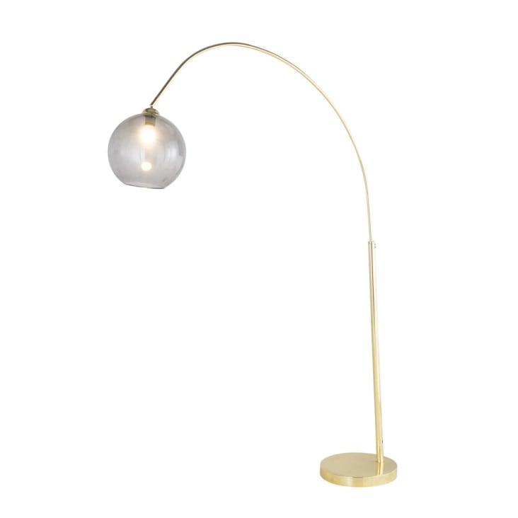 Stehlampe aus goldfarbenem Metall und Rauchglas, H192-Sphere