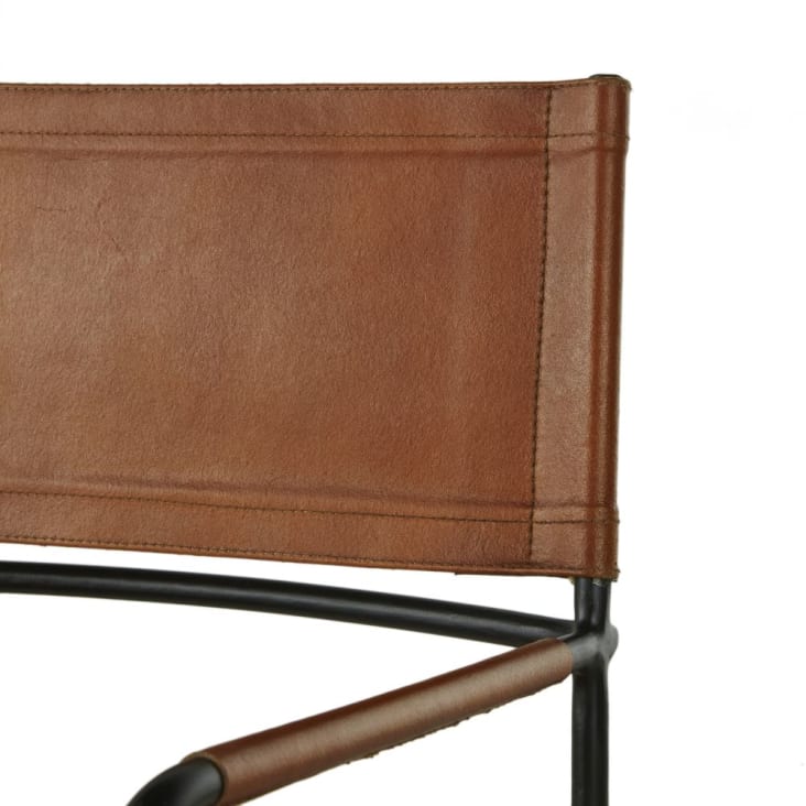 Stuhl aus braunem Leder und schwarzem Metall cropped-3