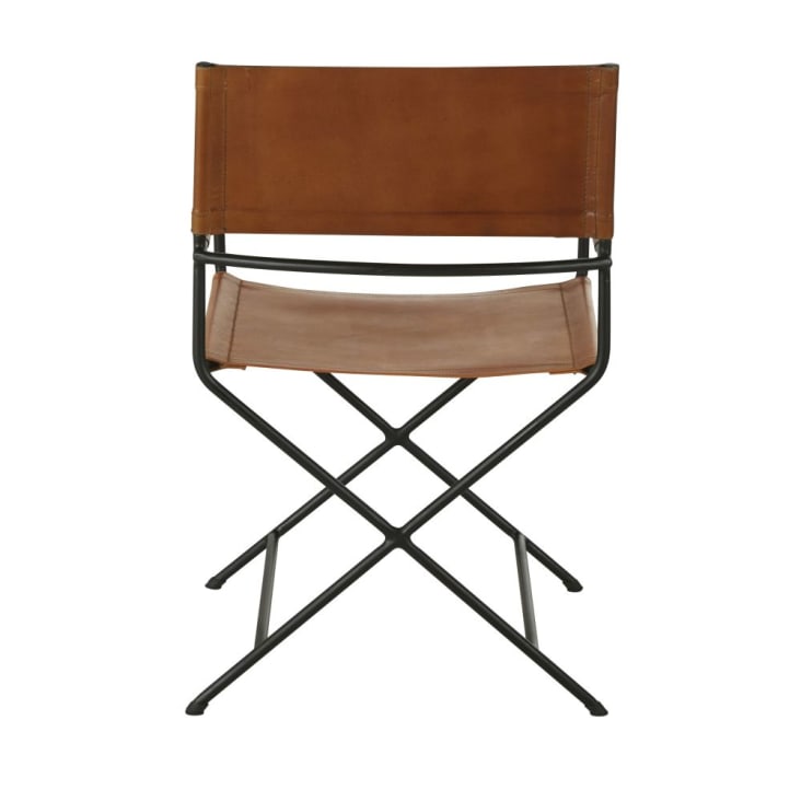Stuhl aus braunem Leder und schwarzem Metall cropped-4
