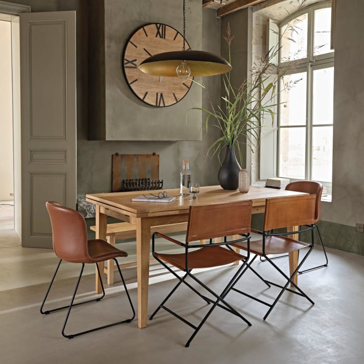 Stuhl aus braunem Leder und schwarzem Metall ambiance-5