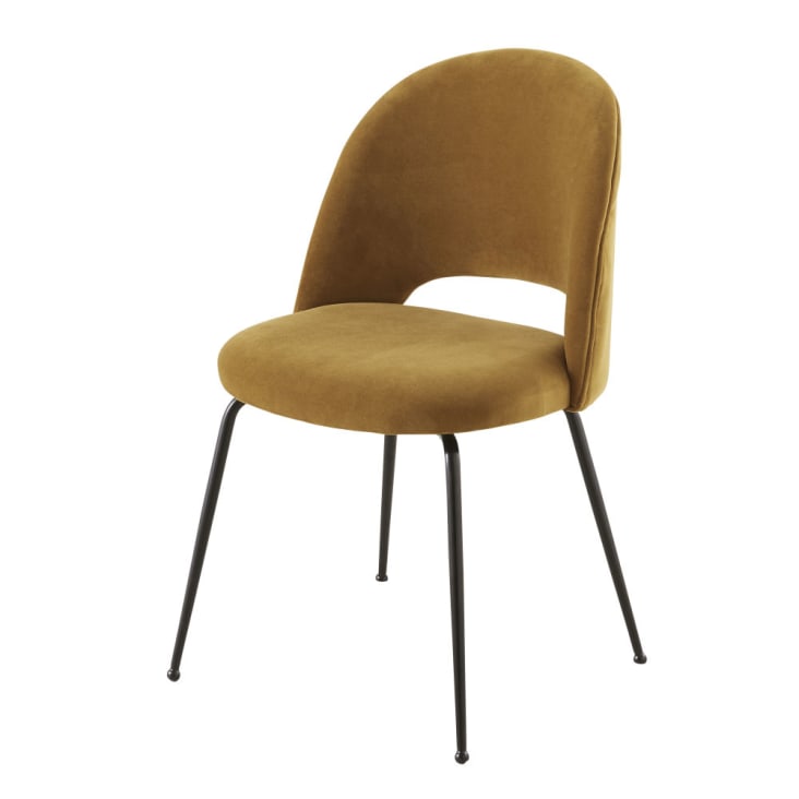 Stuhl aus schwarzem Metall mit ockerfarbenem Samtbezug-Isys