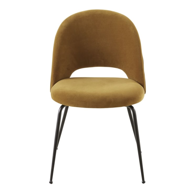Stuhl aus schwarzem Metall mit ockerfarbenem Samtbezug-Isys cropped-2