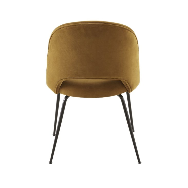 Stuhl aus schwarzem Metall mit ockerfarbenem Samtbezug-Isys cropped-3