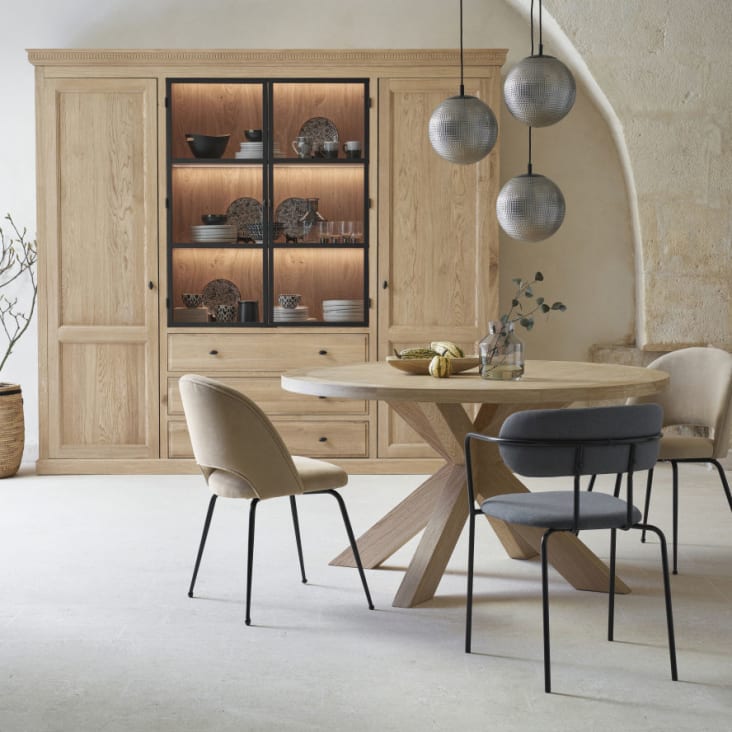 Stuhl mit Baumwollveloursbezug beige-cappuccino und schwarzem Metall-Isys ambiance-9
