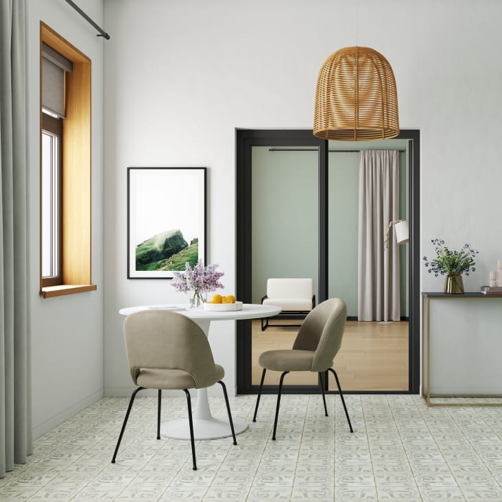 Stuhl mit Baumwollveloursbezug beige-cappuccino und schwarzem Metall-Isys ambiance-8