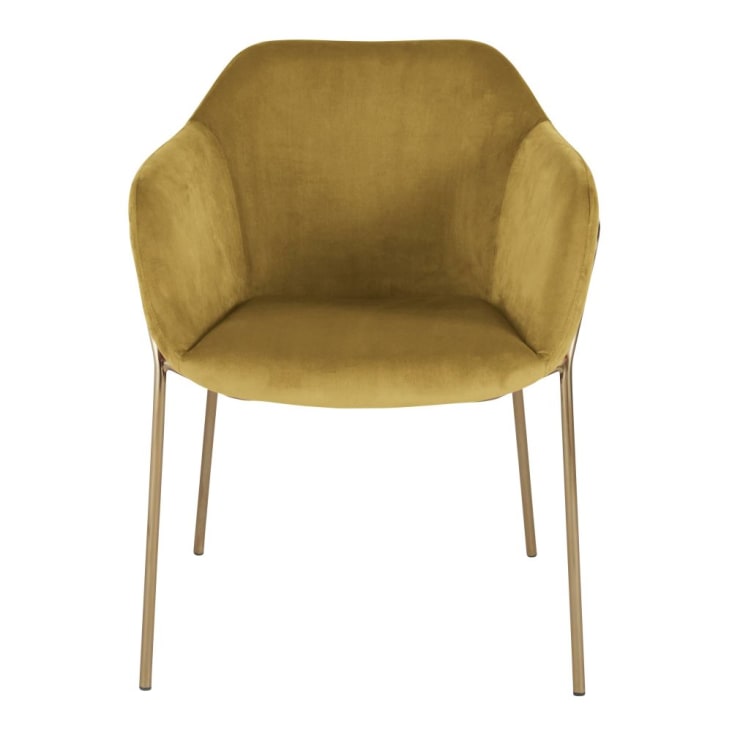 Stuhl mit ockerfarbenem Samtbezug und goldfarbenem Metall, OEKO-TEX®-zertifiziert-Neus cropped-2