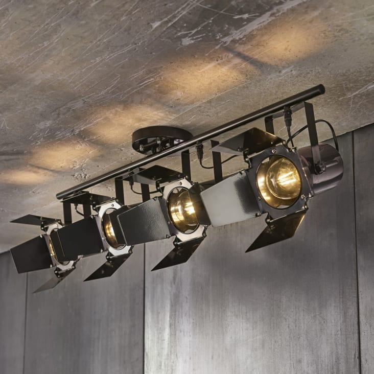 Suspension industrielle 4 spots orientables en métal noir-Hollywood ambiance-2