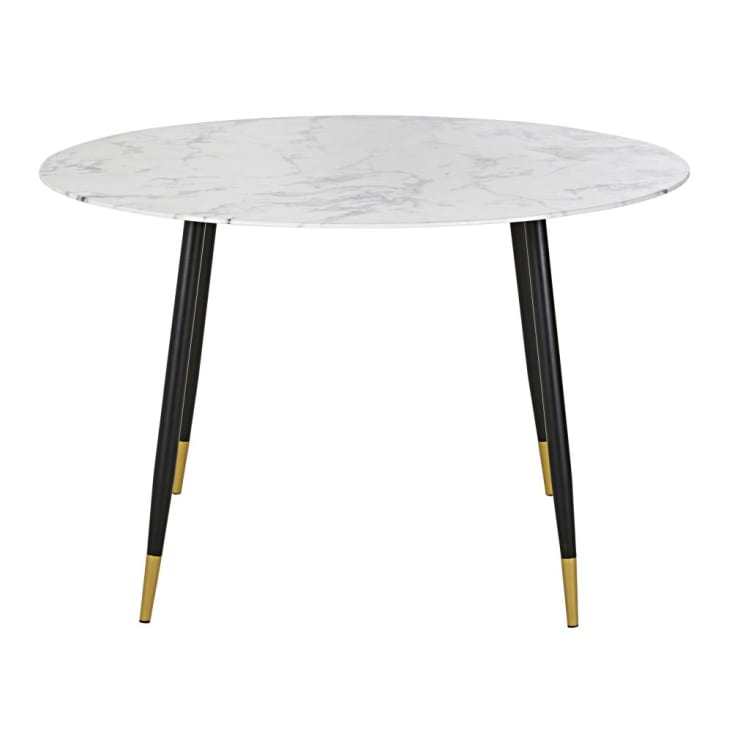 Table à manger en verre effet marbre blanc et métal coloris laiton et noir 5/6 personnes D120 Phea | Maisons du Monde
