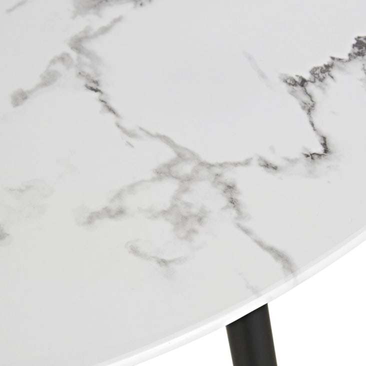 Table à manger en verre effet marbre blanc et métal coloris laiton et noir 5/6 personnes D120-Phea cropped-2