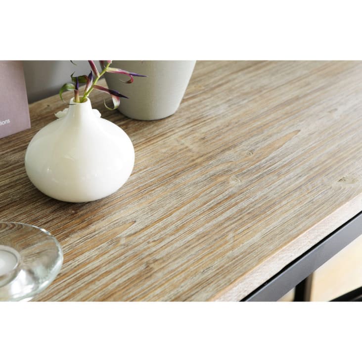 Soldes - Table rectangulaire extensible industrielle en bois recyclé et  métal pour 6 à 10 personnes - Manufacture - Interior's