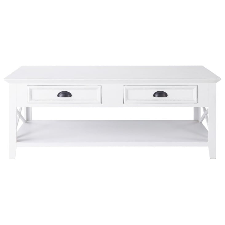 Table basse 2 tiroirs en pin blanc-Newport