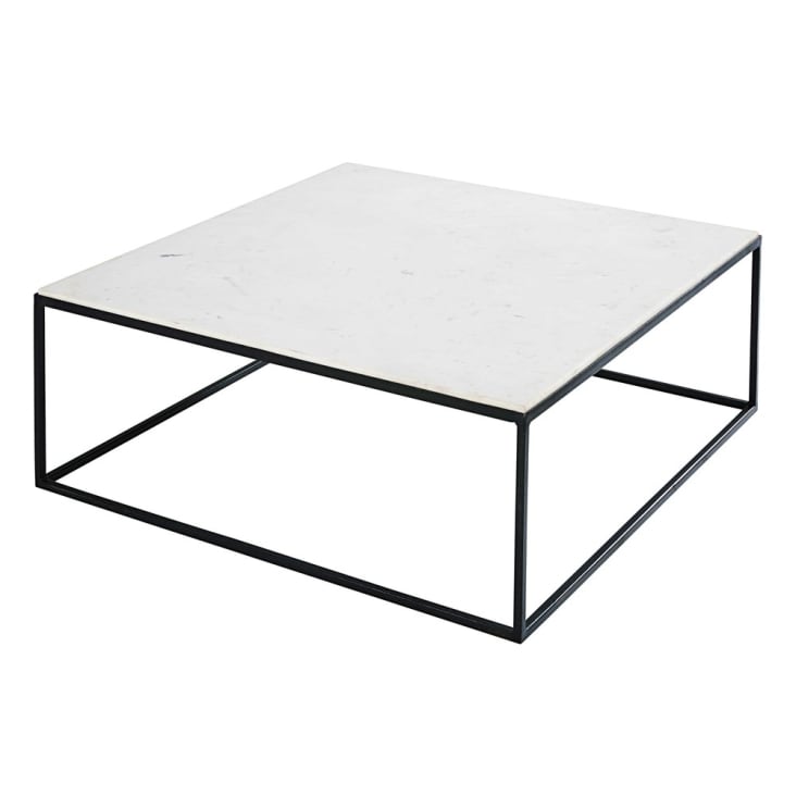 Table basse carrée en marbre blanc et métal noir-Marble cropped-2