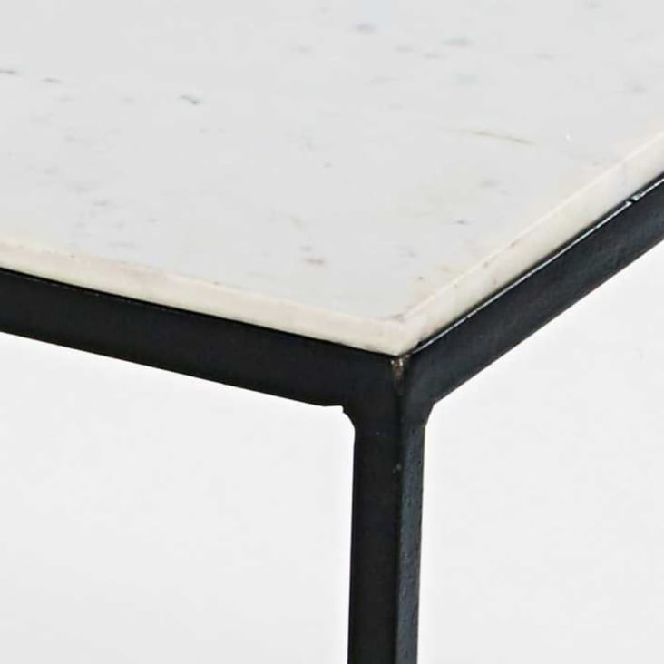 Table basse carrée en marbre blanc et métal noir-Marble detail-3