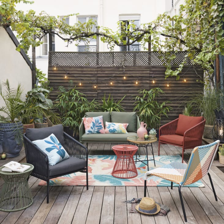 Banc de jardin meuble de patio d'extérieur terrasse avec coussins 176 cm  résine tressée gris