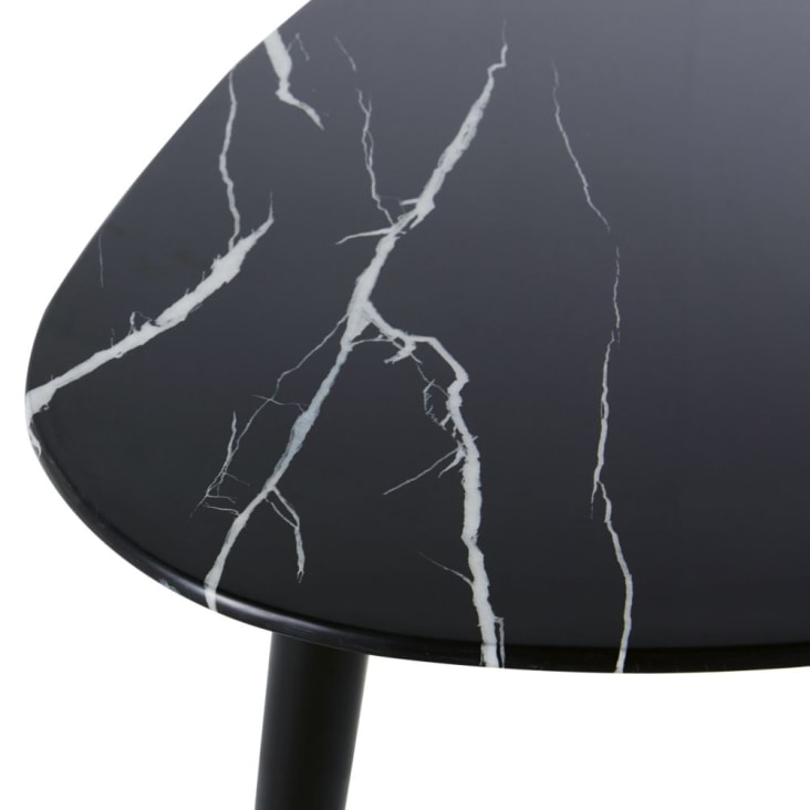 Table basse ovoïde en verre effet marbre noir et métal coloris laiton et noir-Phea cropped-3