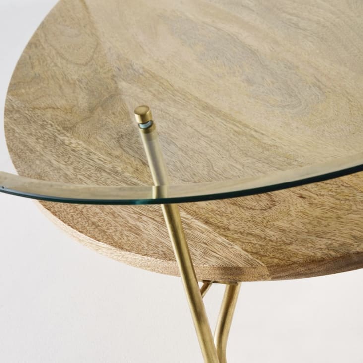 Table basse ronde en verre trempé et manguier massif-Sola cropped-2
