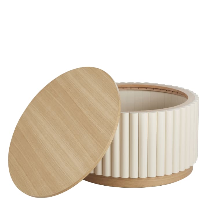 Table Basse Ronde Calicosy Elie - Plateau Imitation Bois, Pied Lattes, 70x70x40 Cm