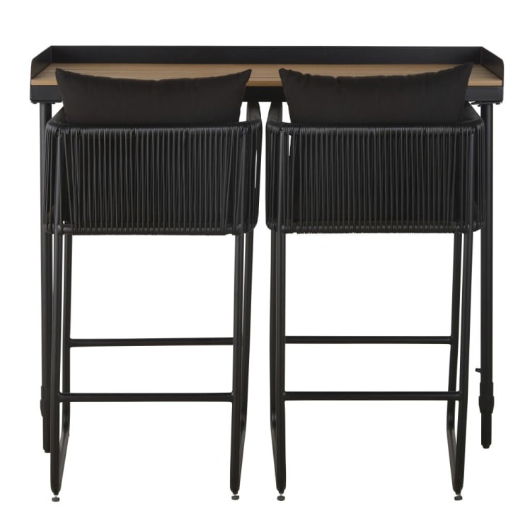 Table de balcon à suspendre bicolore et chaises de bar (x2) en acier et résine-Swann