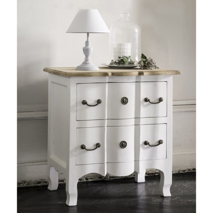 Table de chevet 2 tiroirs en acacia et manguier blanche-Versailles ambiance-6
