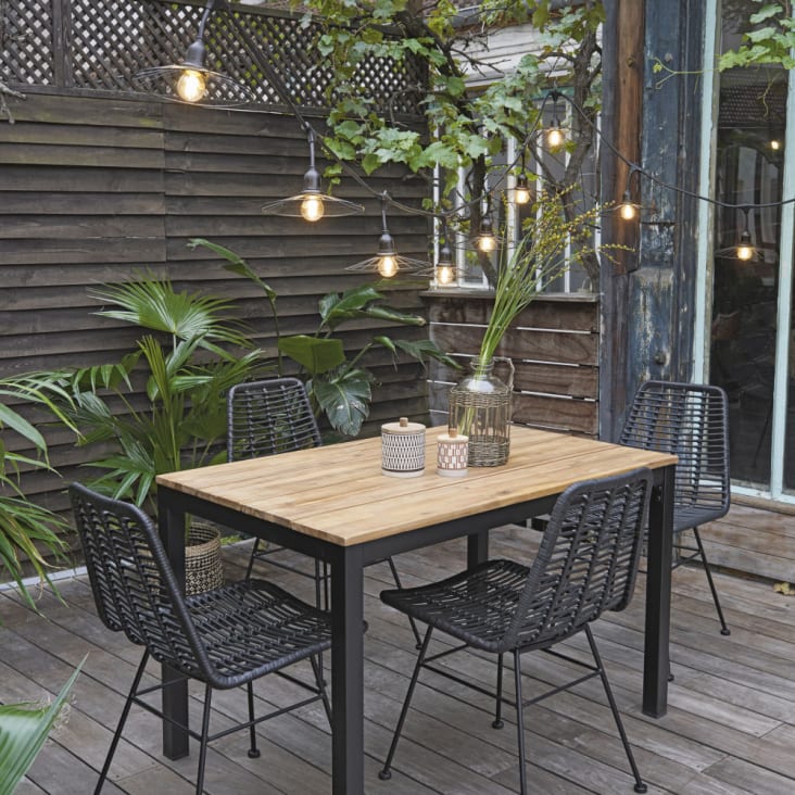 Table de jardin en acacia massif et métal noir 4/6 personnes-Oural ambiance-2