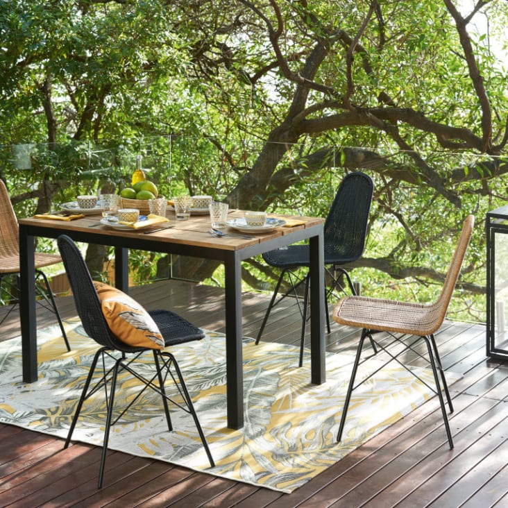 Table de jardin en acacia massif et métal noir 4/6 personnes-Oural ambiance-10