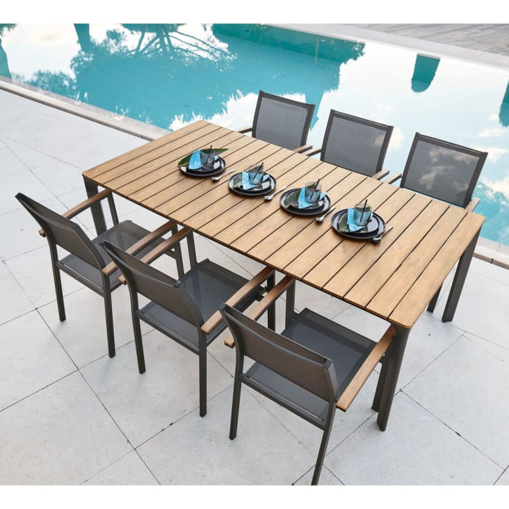 Table de jardin rectangulaire + 8 chaises avec accoudoirs en métal