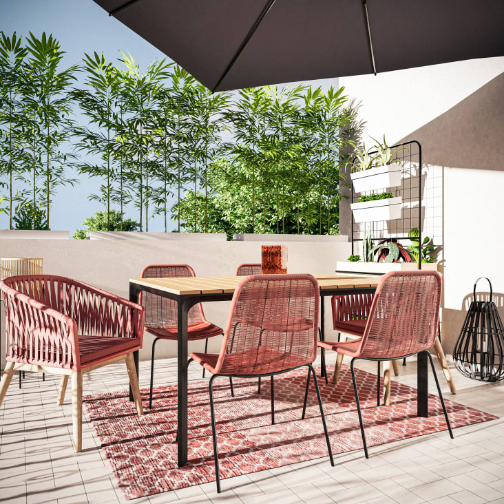 Table de jardin en aluminium gris anthracite et composite imitation bois 4/6 personnes-Fuji ambiance-5