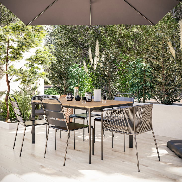 Table de jardin en aluminium gris anthracite et composite imitation bois 4/6 personnes-Fuji ambiance-4