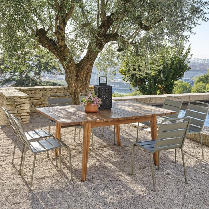 Table de jardin extensible carrée en acacia massif 6/8 personnes-Garda ambiance-8