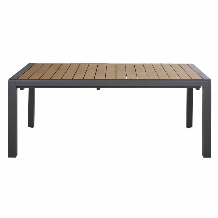Table de jardin extensible en composite imitation bois et aluminium gris anthracite 8/12 personnes-Camilo