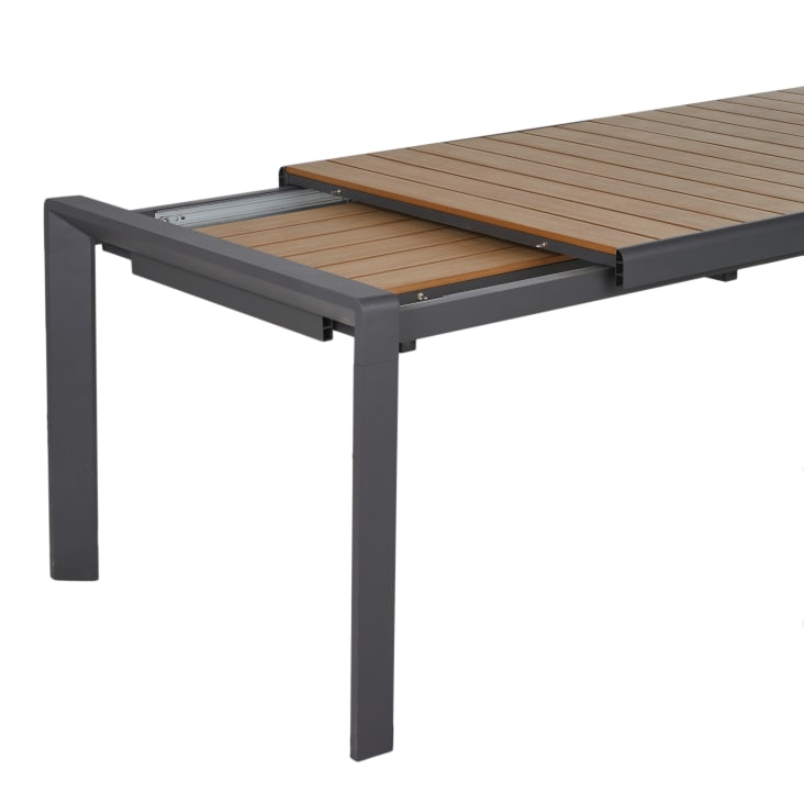 Table de jardin extensible en composite imitation bois et aluminium gris anthracite 8/12 personnes-Camilo cropped-3