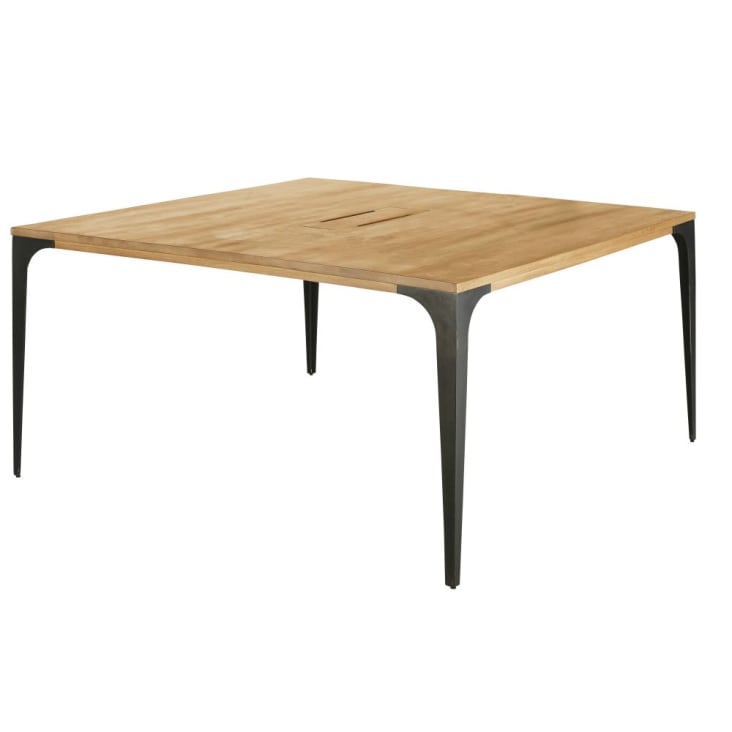 Table de réunion en manguier clair et métal grisé L145-Metropolis Business cropped-2