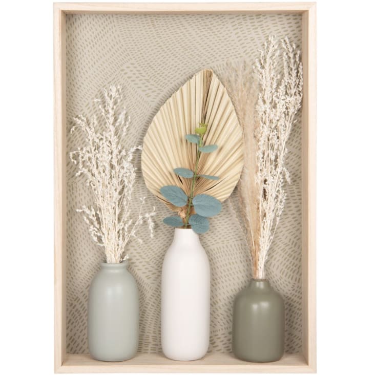 Tableau vases et fleurs séchées écru, beige, gris et vert 35x50 | Maisons du Monde
