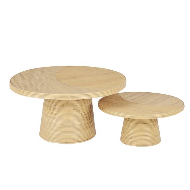 Tables gigognes marqueterie de rotin beige