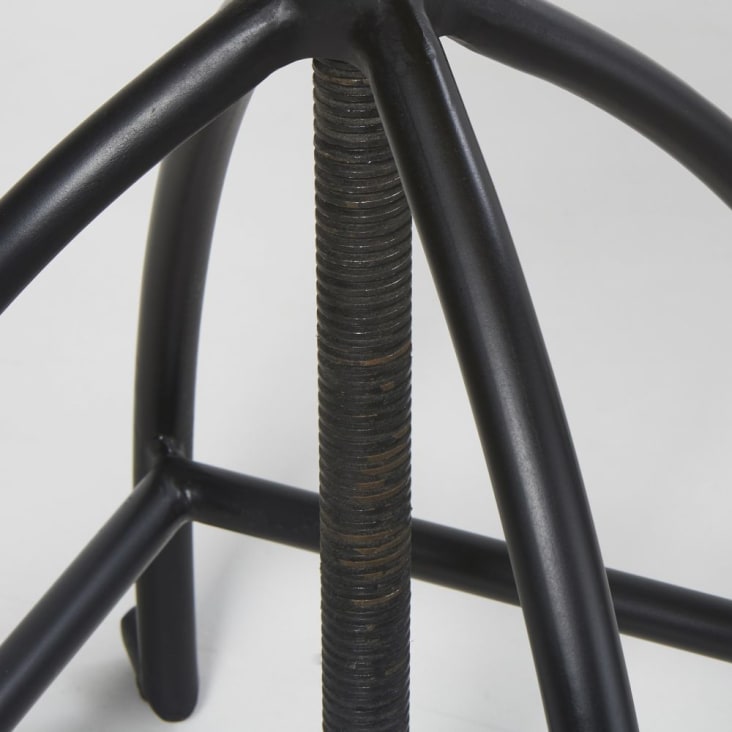 Tabouret industriel réglable en métal noir et pin recyclé-Colombus cropped-5