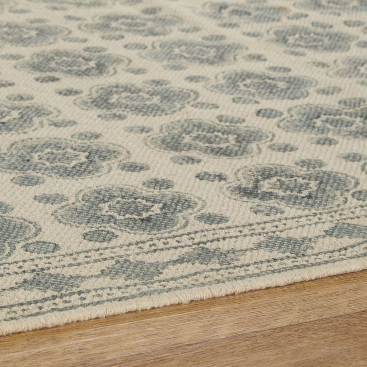 Tapete de algodão tecido com estampado floral em tons de castanho e azul 140x200-LUCINA cropped-2