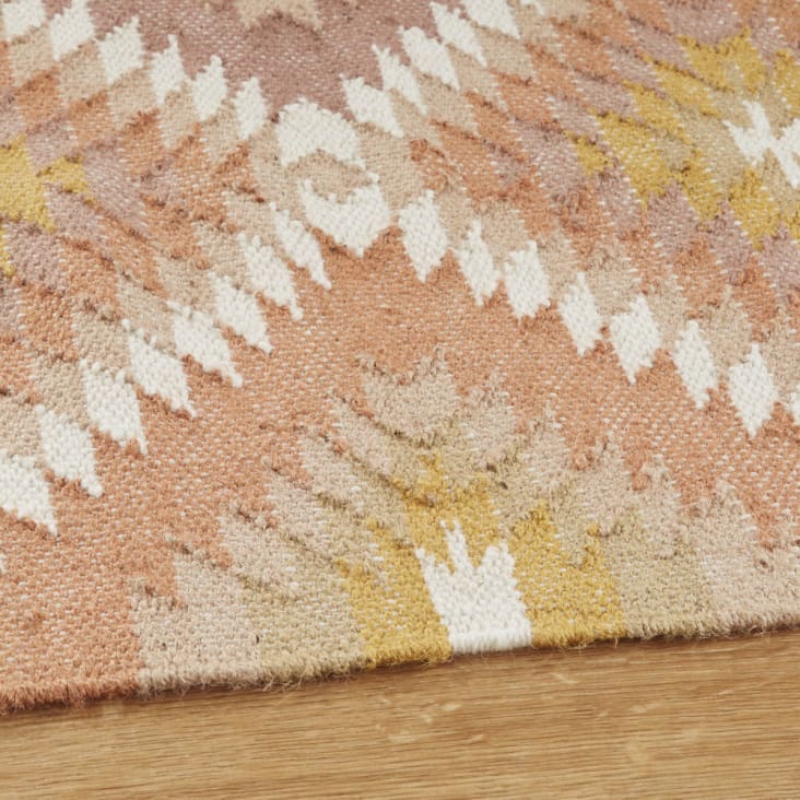 Tapete de estilo Kilim em tecido de juta e lã com motivos gráficos em bege e rosa-velho 140x200-ACAPULCO cropped-2