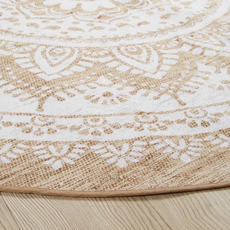 Tapete redondo tecido de juta e algodão branco diâmetro 180-Mandala detail-3