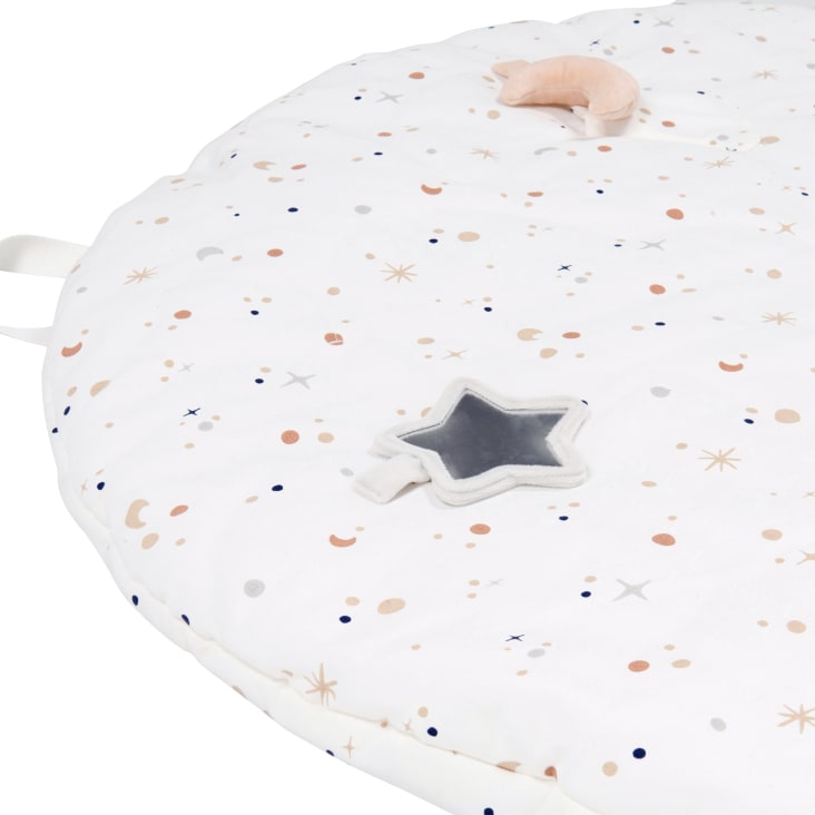 Tapis d'éveil bébé nomade rond blanc, terracotta, bleu et gris D90 — free download