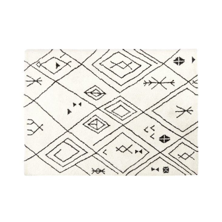 Tapis style berbère tufté écru motifs graphiques noirs 140x200-ELSU