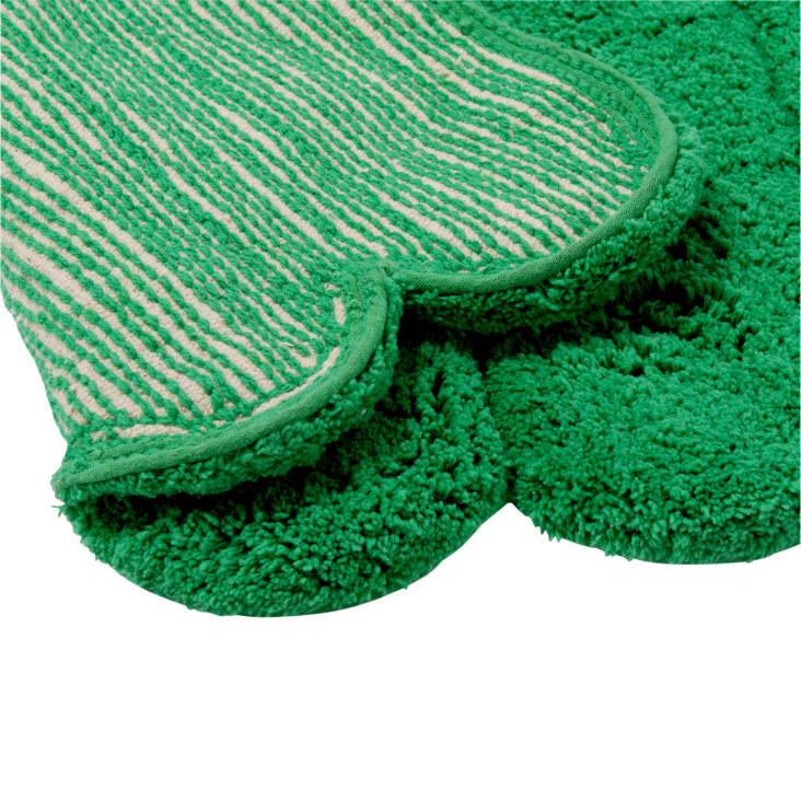 Tappeto a forma ovale in cotone riciclato a rilievo verde 120x160