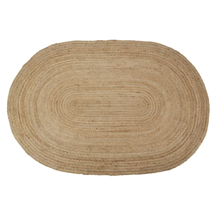 Tappeto ovale intrecciato in iuta beige, 140x200cm