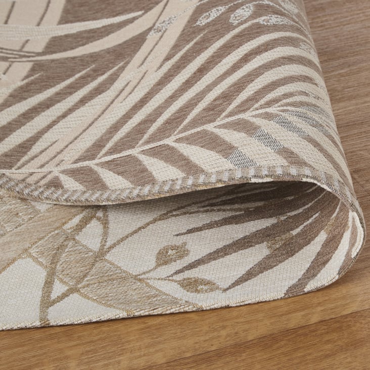 Tappeto rotondo intessuto jacquard con motivo a foglie beige Ø 200 cm  KALINDA