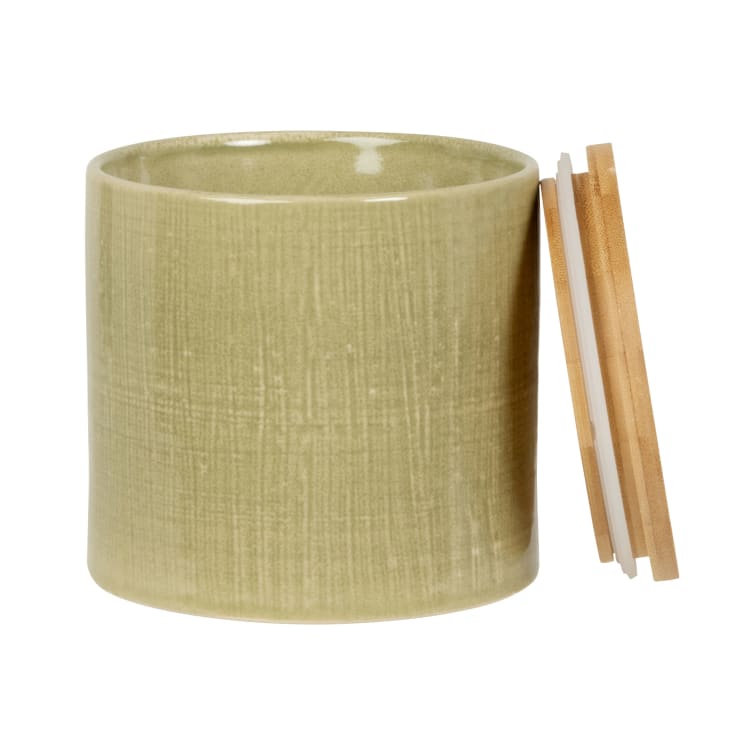 Bote de cocina verde con bambú