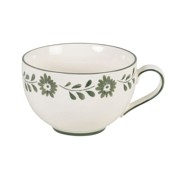 César Collect'on Set De 4 Tasses 355 Ml Avec Support Métallique - Motif Floral Vert Et Blanc