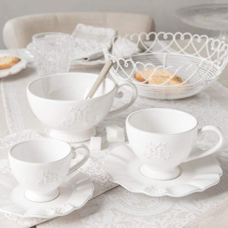 Tasse et soucoupe à thé en faïence blanche-Bourgeoisie ambiance-3