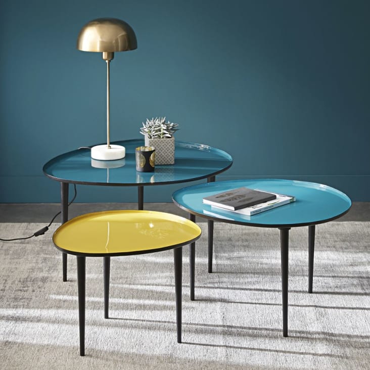 Tavoli estraibili in metallo laccato blu e giallo-Galet ambiance-6